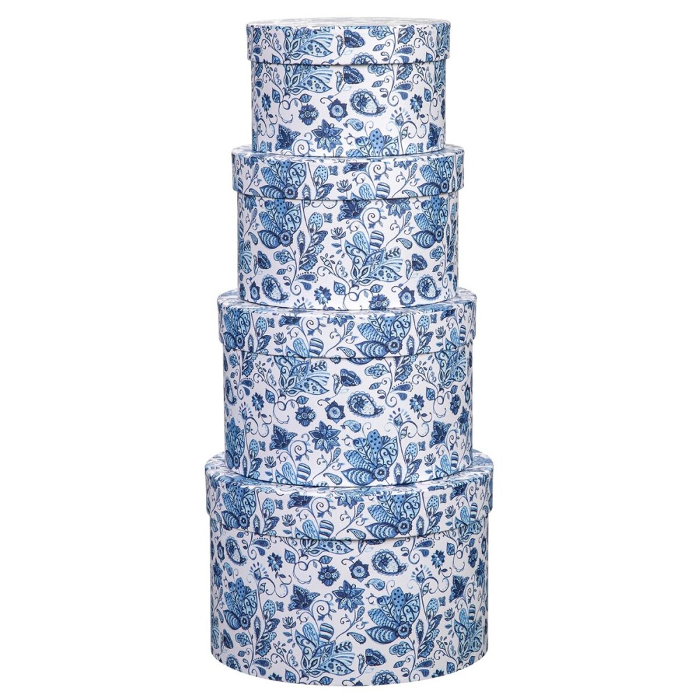 Briful Round Gift Boxes with Lids 4PCS Blue Flower Print Gift Box for Presents Nesting Assorted Sizes Present Boxes for Christmas Birthday Valentines Party Gift Wrap
