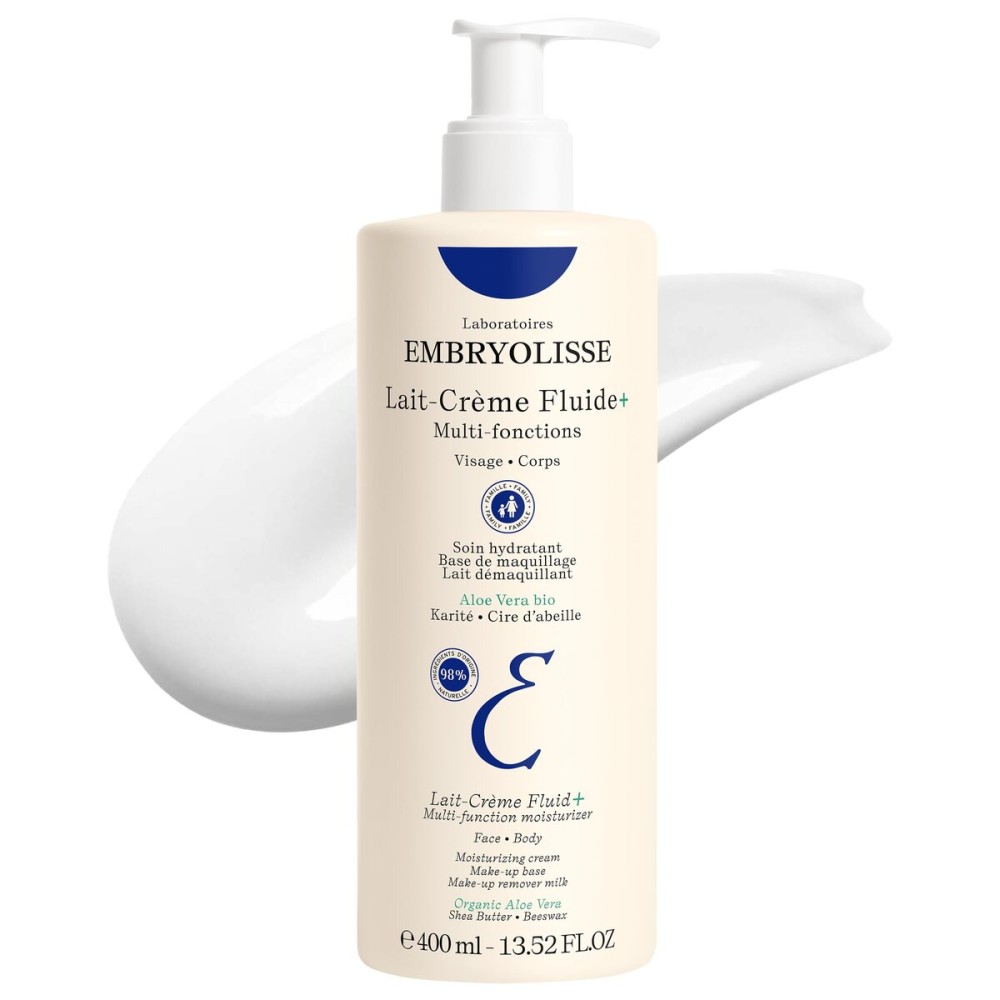 Embryolisse Lait-Crme Fluid+ Face & Body Cream, Multi-Use Lightweight Moisturizer with Shea Butter & Aloe Vera. Fast Absorbing, For All Skin Types, 13.52 Fl Oz