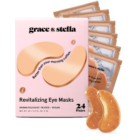 grace & stella Caffeine Under Eye Patches - Awakening Eye Patches for Puffy Eyes and Dark Circles, Under Eye Mask Patches with Niacinamide & Hyaluronic Acid - Teen Girl Gifts, Vegan (Bronze, 24 Pairs)