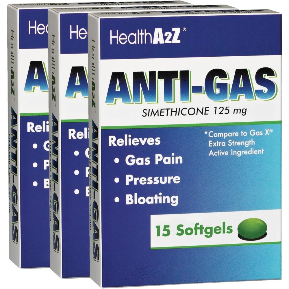 HealthA2Z Gas Relief Simethicone | 125mg | Relieves from Stomach Discomfort and Gas | Anti Flatulence | Relieves Gas Fast and Bloating (15 Counts (Pack of 3))