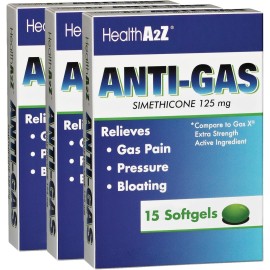 HealthA2Z Gas Relief Simethicone | 125mg | Relieves from Stomach Discomfort and Gas | Anti Flatulence | Relieves Gas Fast and Bloating (15 Counts (Pack of 3))