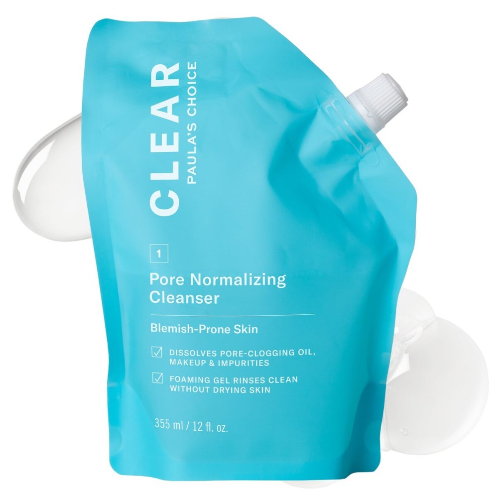Paula\'s Choice CLEAR Pore Normalizing Cleanser Refill Pouch, Salicylic Acid Daily Face Wash for Acne, Blackheads, Large Pores & Redness, 12 Fl Oz