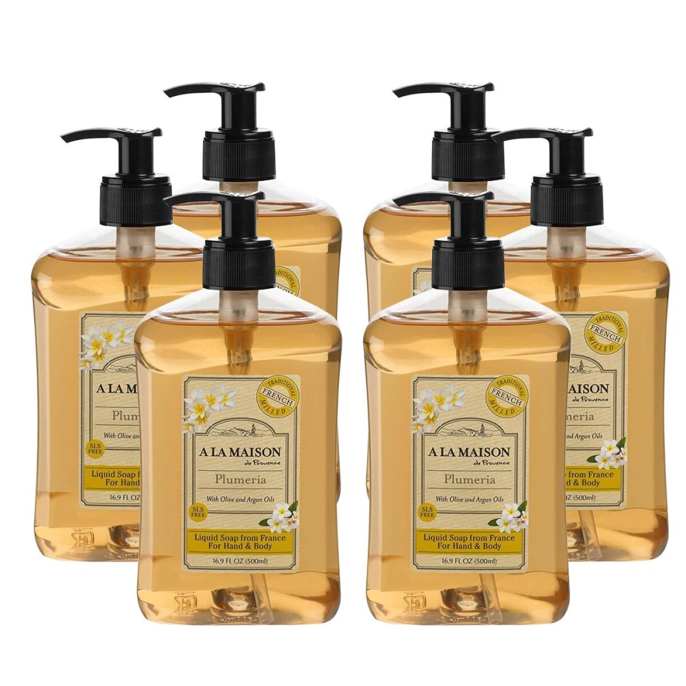 A LA MAISON French Liquid Hand Soap, Plumeria - Natural Hand Wash Made with Essential Oils - Biodegradable, Plant-Based, Vegan, Cruelty-Free, Alcohol & Paraben Free (16.9 oz, 6 Pack)