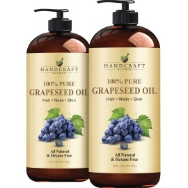 Handcraft Blends Grapeseed Oil - Cold-Pressed 16 Fl Oz (Pack of 2) - 100% Pure and Natural - Premium Grade Carrier Oil for Skin and Hair - Hair and Body - Massage - Hexane-Free