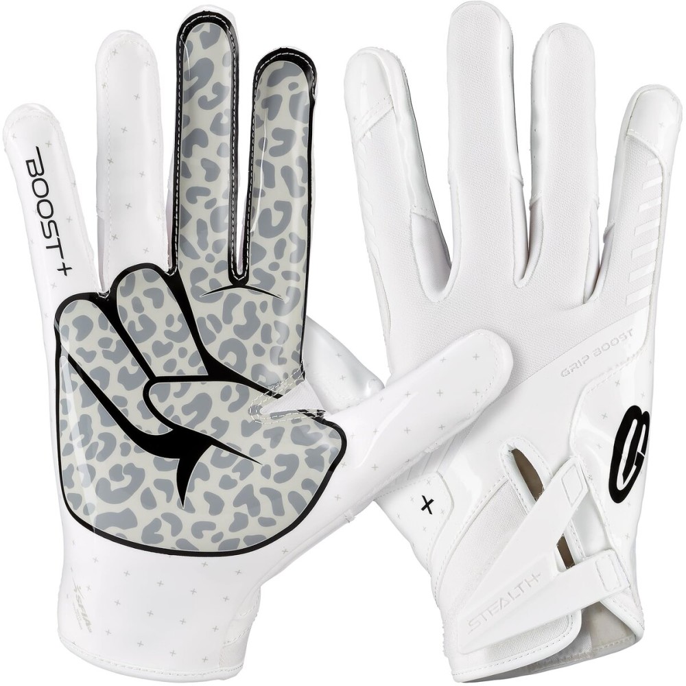 Grip Boost Football Gloves - Peace Stealth 6.0 Boost Plus Sticky Technology - Adult and Youth Football Gloves for Wide Receiver - Men\'s and Boys Sizes (White/Black, X-Large)