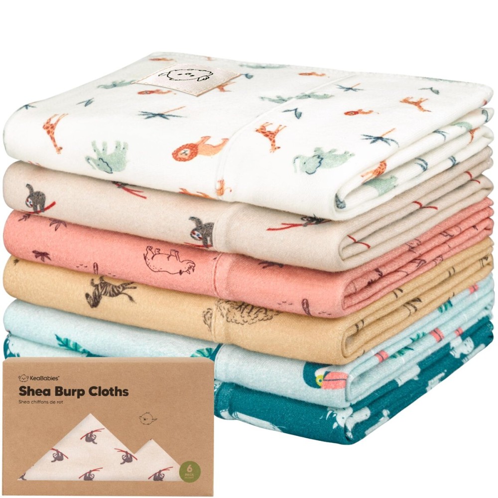 Organic Burp Cloths Baby Boy, Girl - 6-Pack Large Cotton Burping Cloths for Babies, Spit Up Rags, Super Absorbent, Ultra Soft Newborn Rag, Gender Neutral, Machine Washable, Durable (Wildscape)