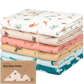 Organic Burp Cloths Baby Boy, Girl - 6-Pack Large Cotton Burping Cloths for Babies, Spit Up Rags, Super Absorbent, Ultra Soft Newborn Rag, Gender Neutral, Machine Washable, Durable (Wildscape)