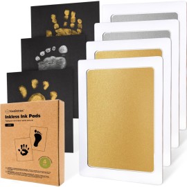 4-Pack Inkless Baby Hand and Footprint Kit - Mess Free Ink Pad for Newborn Keepsake, Dog Nose & Paw Print Kit, Clean Touch Ink Pad for Baby Hand & Footprints, Ideal New Mom Gifts(Gold/Silver, L)