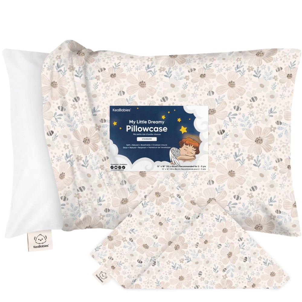KeaBabies Toddler Pillowcase 13x18 - Organic Cotton Toddler Pillowcase for Kids, Boys, Girls, Soft & Durable Cotton Cover for Miniature Sleepy Pillows, Cute Colors,Pillow Sold Separately(Flora Vale)