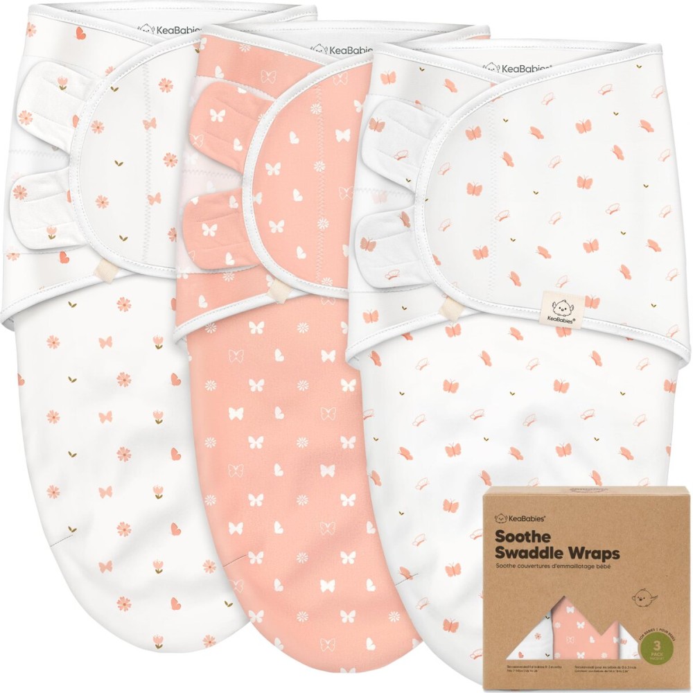 KeaBabies 3-Pack Organic Baby Swaddle Sleep Sacks - Swaddles for Newborns, Infant 3-6 Months, Baby Girls, Boys, Soft & Snug Newborn Sleep Sack, Nursery Swaddling Blankets (Butterflies, L)