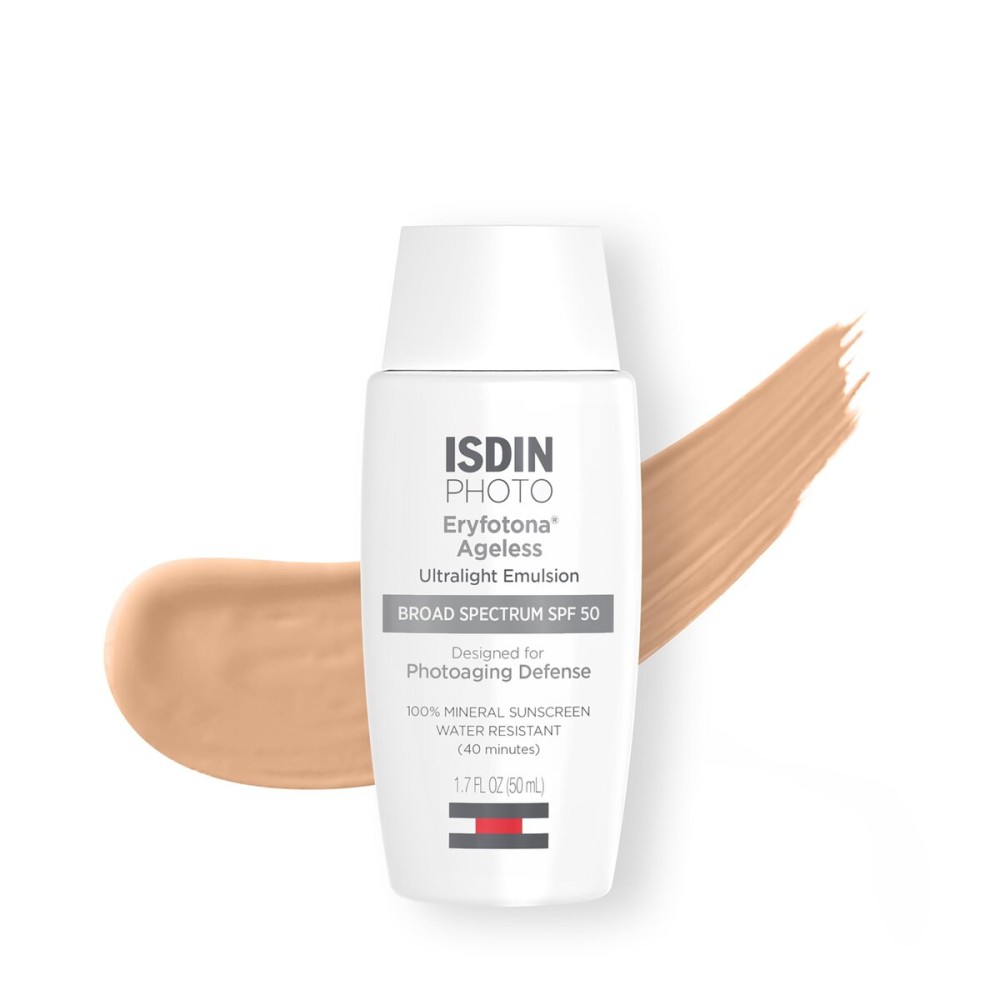 ISDIN Eryfotona Ageless Tinted Mineral Sunscreen for Face, SPF 50 Zinc Oxide Formula Helps Repair Sun Damage, 1.7 Fl.Oz. Travel-Size Tube, Water Resistant and Non-comedogenic