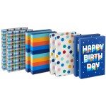 Hallmark Designed Shirt Boxes with Lids (8 Boxes: 2 Each of Orange and Blue Stripes, Plaid, Dots, Happy Birthday) for Birthdays, Father\'s Day, Graduations