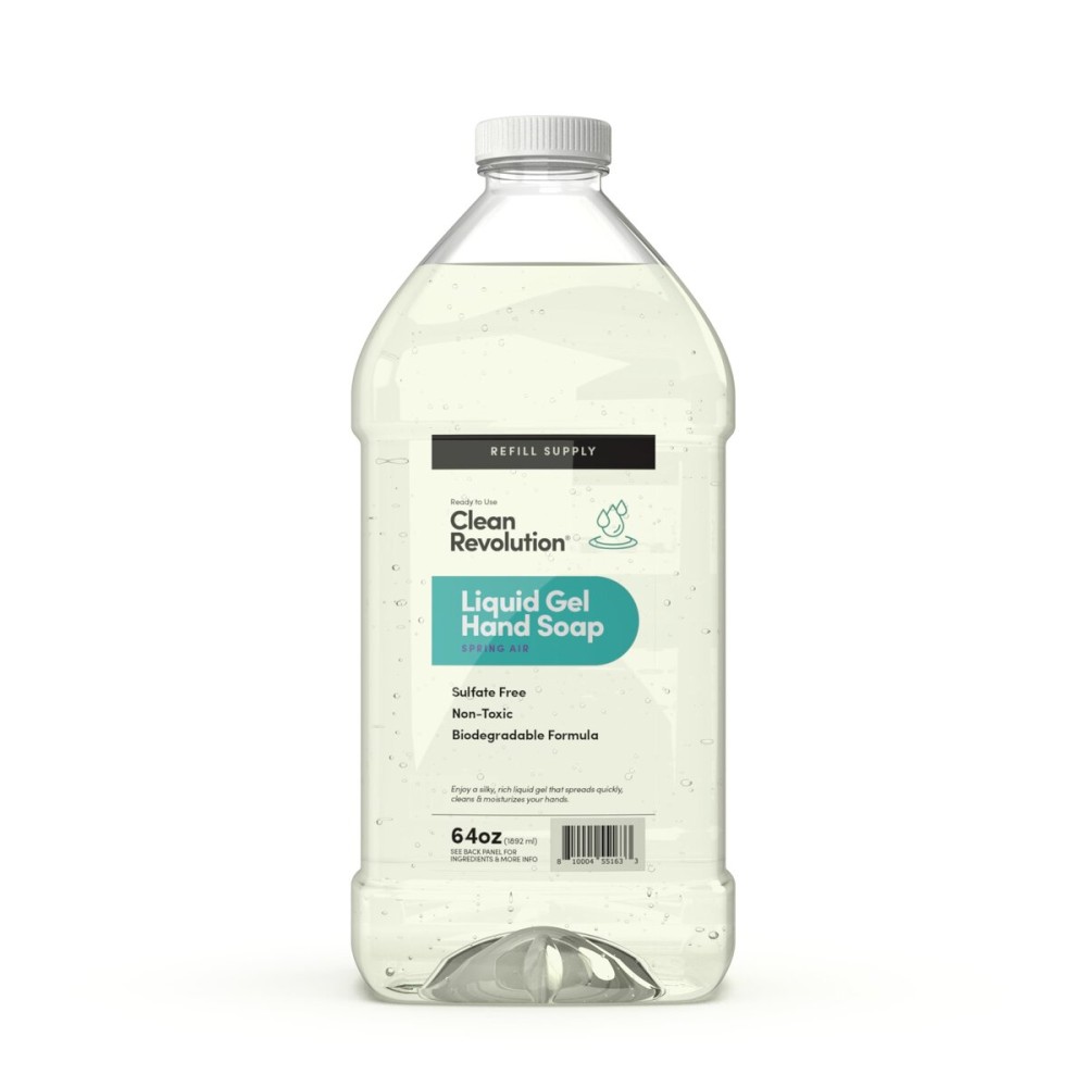Clean Revolution Liquid Gel Hand Soap, Silky Rich Liquid, Quick Lather, Fast Rinsing, Contains Real Essential Oils (Spring Air) 64 Fl Oz