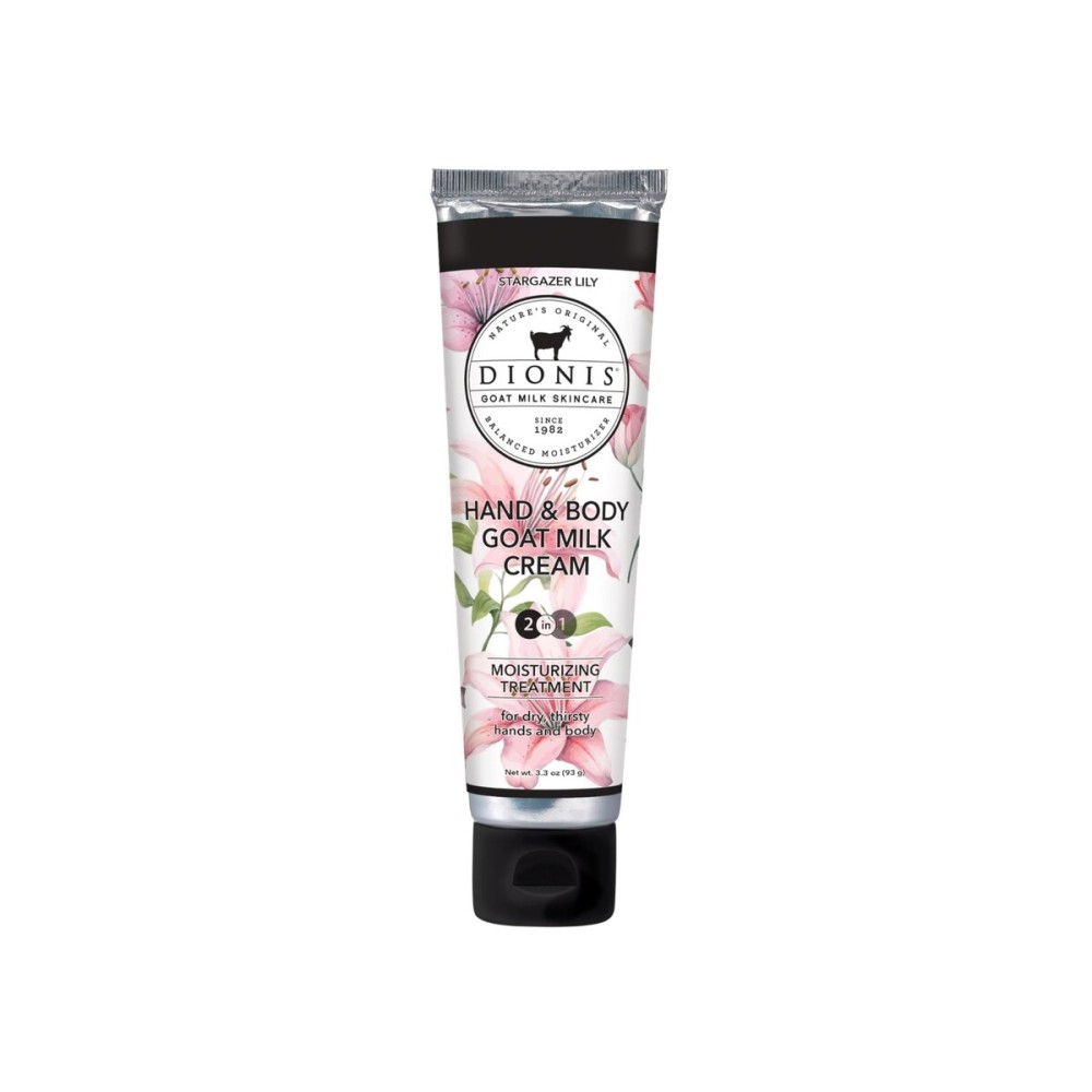 Dionis Goat Milk Skincare 3.3 oz Stargazer Lily Scented Hand & Body Cream - Travel Size Hand Lotion For Hydrating & Moisturizing Dry Skin, Good For All Skin Type