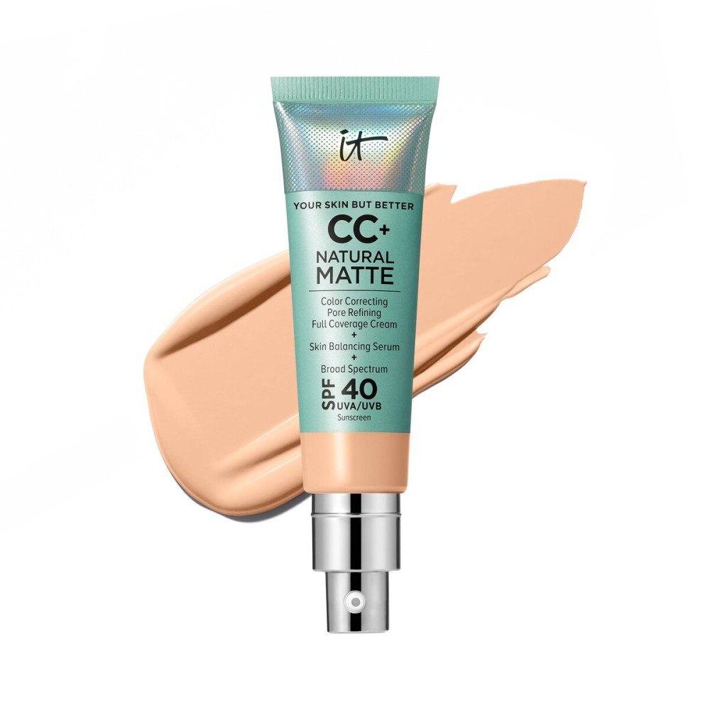 IT Cosmetics CC+ Cream Natural Matte (Light Medium) - Poreless Full Coverage Foundation With SPF 40, 16HR Shine Control, Color-Corrector, Skin-Balancing Serum, Noncomedogenic - 1.08 fl oz