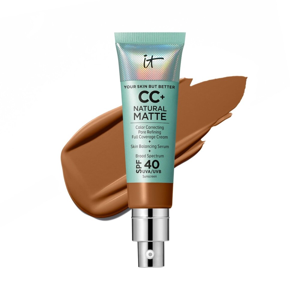IT Cosmetics CC+ Cream Natural Matte (Neutral Rich) - Poreless Full Coverage Foundation With SPF 40, 16HR Shine Control, Color-Corrector, Skin-Balancing Serum, Noncomedogenic - 1.08 fl oz