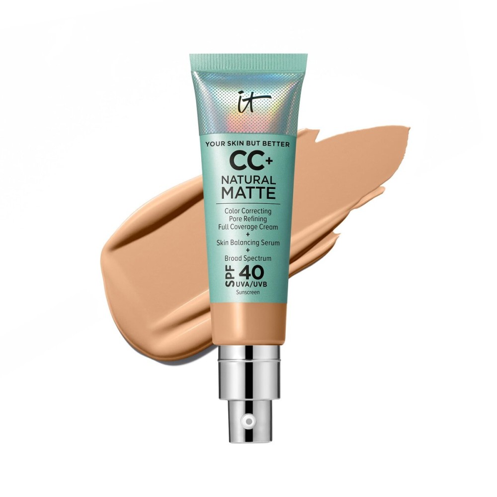 IT Cosmetics CC+ Cream Natural Matte (Neutral Tan) - Poreless Full Coverage Foundation With SPF 40, 16HR Shine Control, Color-Corrector, Skin-Balancing Serum, Noncomedogenic - 1.08 fl oz