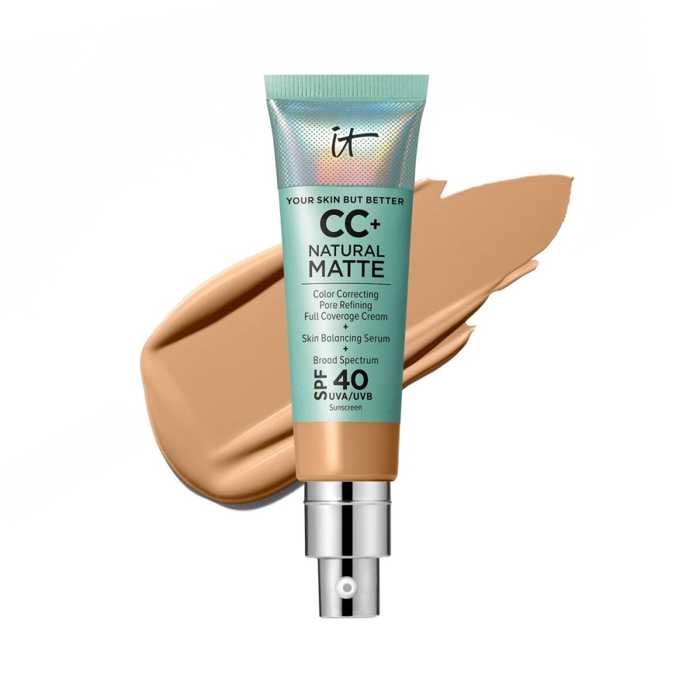 IT Cosmetics CC+ Cream Natural Matte (Tan Warm) - Poreless Full Coverage Foundation With SPF 40, 16HR Shine Control, Color-Corrector, Skin-Balancing Serum, Noncomedogenic - 1.08 fl oz
