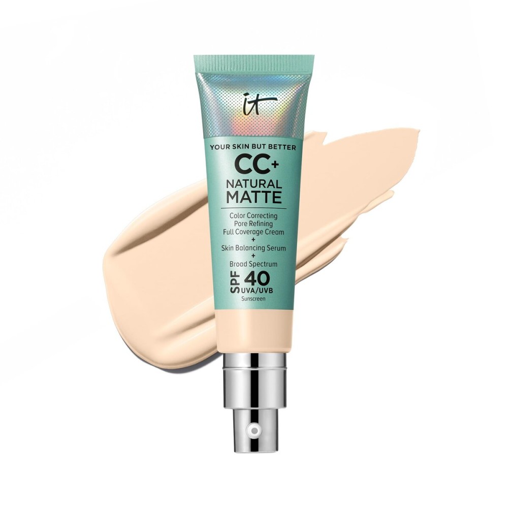 IT Cosmetics CC+ Cream Natural Matte (Fair Warm) - Poreless Full Coverage Foundation With SPF 40, 16HR Shine Control, Color-Corrector, Skin-Balancing Serum, Noncomedogenic - 1.08 fl oz