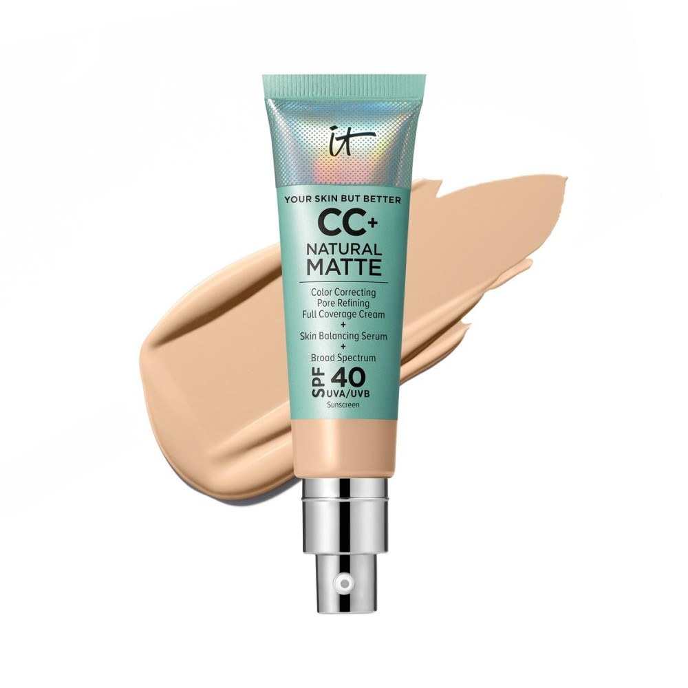 IT Cosmetics CC+ Cream Natural Matte (Light) - Poreless Full Coverage Foundation With SPF 40, 16HR Shine Control, Color-Corrector, Skin-Balancing Serum, Noncomedogenic - 1.08 fl oz