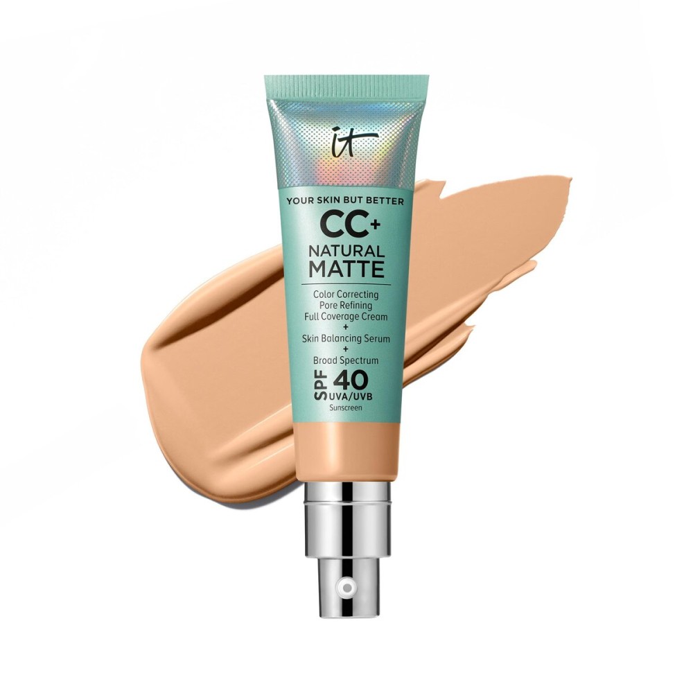 IT Cosmetics CC+ Cream Natural Matte (Medium) - Poreless Full Coverage Foundation With SPF 40, 16HR Shine Control, Color-Corrector, Skin-Balancing Serum, Noncomedogenic - 1.08 fl oz