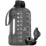 AQUAFIT 1 Gallon Water Bottle with Time Marker - Straw & Chug Lid - BPA Free Gym Water Bottle with Straw - Big Gallon Jug (Charcoal, 128 oz - 2in1 Lid)