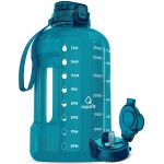 AQUAFIT 1 Gallon Water Bottle with Time Marker - Straw & Chug Lid - BPA Free Gym Water Bottle with Straw - Big Gallon Jug (Aqua, 128 oz - 2in1 Lid)