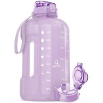 AQUAFIT Half Gallon Water Bottle with Time Marker - Straw & Chug Lid - BPA Free Gym Water Bottle with Straw - Big Gallon Jug (Lilac, 64 oz - 2in1 Lid)