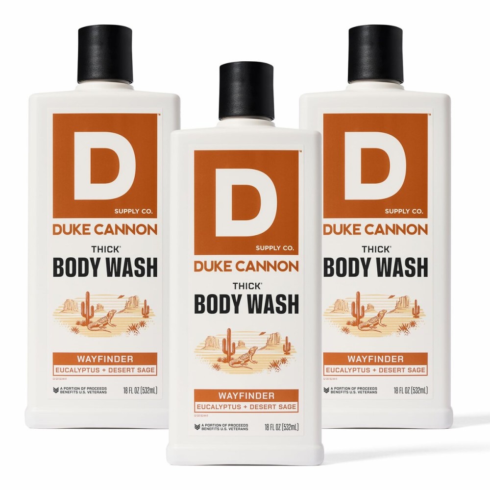 Duke Cannon Thick High Viscosity Body Wash - Wayfinder - Eucalyptus & Desert Sage Scent, 3X Thicker, Mineral-Enriched, Sulfate-Free, 17.5 oz (3-Pack)
