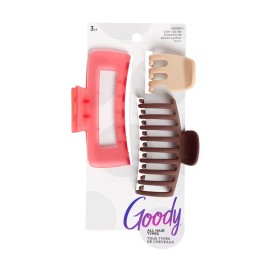 Goody SlideProof Rectangular Claw Clips - 3 Ct (1 Small + 2 Large), Warm Tones, Secure Grip Hair Styling Accessories for Women & Men, All Hair Types
