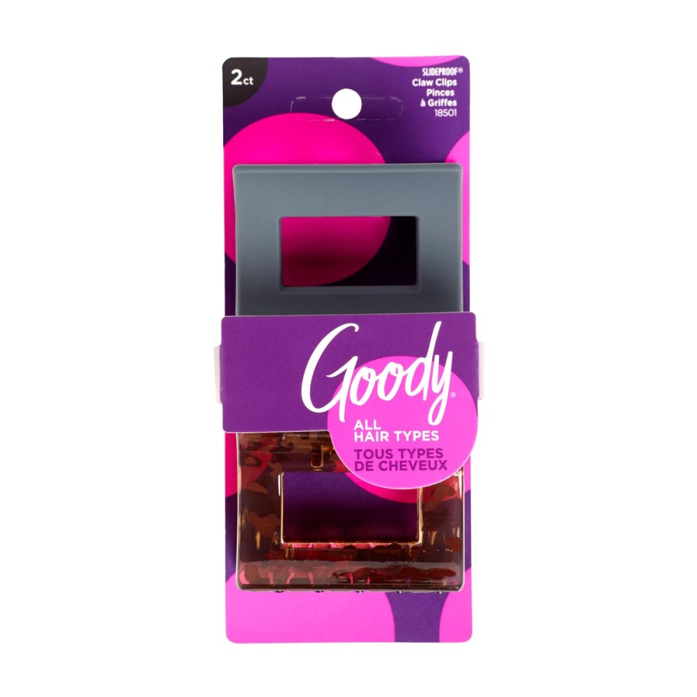 Goody SlideProof Square Claw Clips - 2 Ct, Black & Tortoise Shell, Secure Grip Hair Styling Accessories for Women & Men, All Hair Types