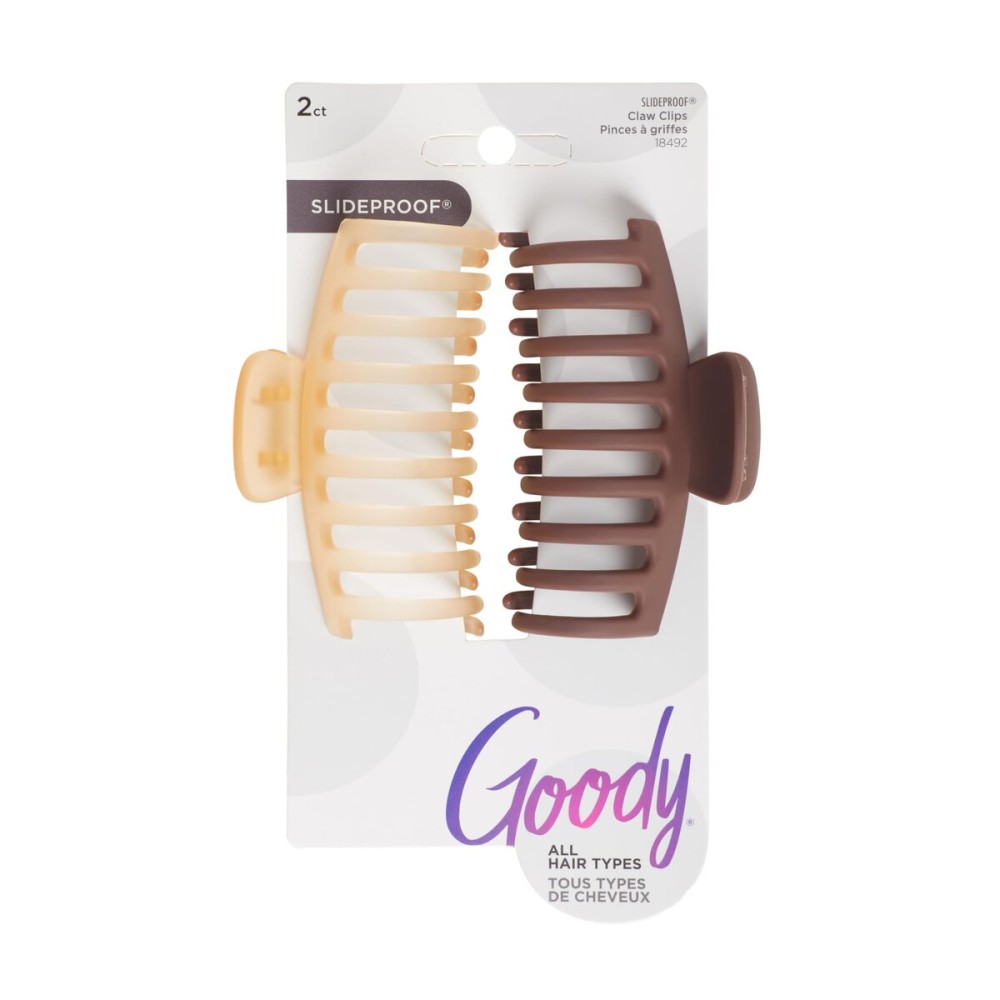 Goody SlideProof Large Claw Clips - 2 Ct, Soft Pink & Earthy Brown, Secure Grip Hair Styling Accessories for Women & Men, All Hair Types