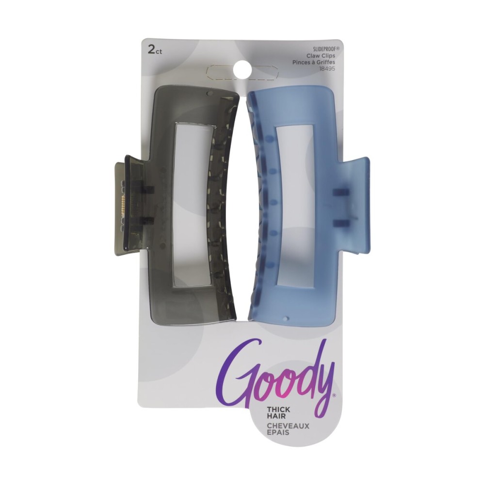 Goody SlideProof Rectangular Large Claw Clips - 2 Ct, Cool Tones, Secure Grip Hair Styling Accessories for Women & Men, Claw Clips for Thick Hair