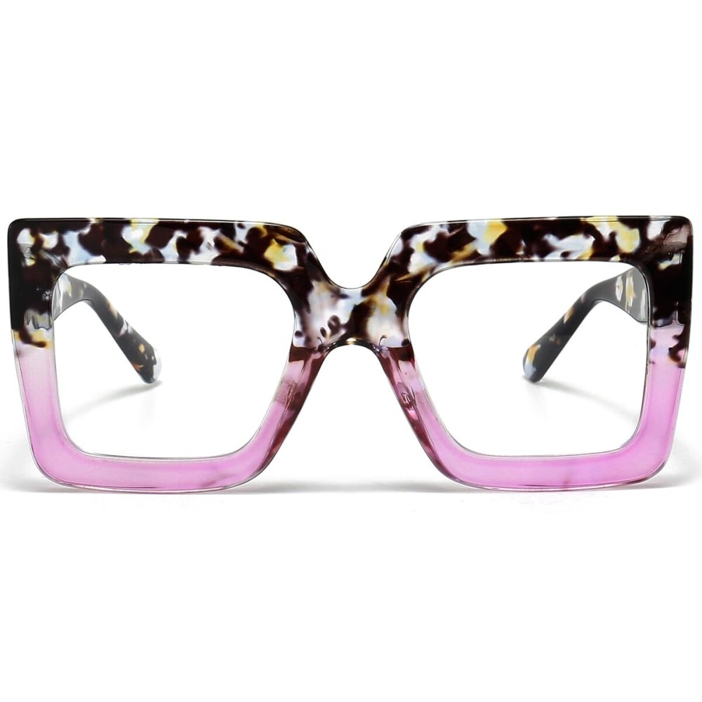 AIEYEZO Oversized Square Blue Light Glasses for Women Cute Big Frame Glasses Fashion Clear Multi-Color Computer Eyewear (Floral Purple)
