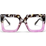 AIEYEZO Oversized Square Blue Light Glasses for Women Cute Big Frame Glasses Fashion Clear Multi-Color Computer Eyewear (Floral Purple)