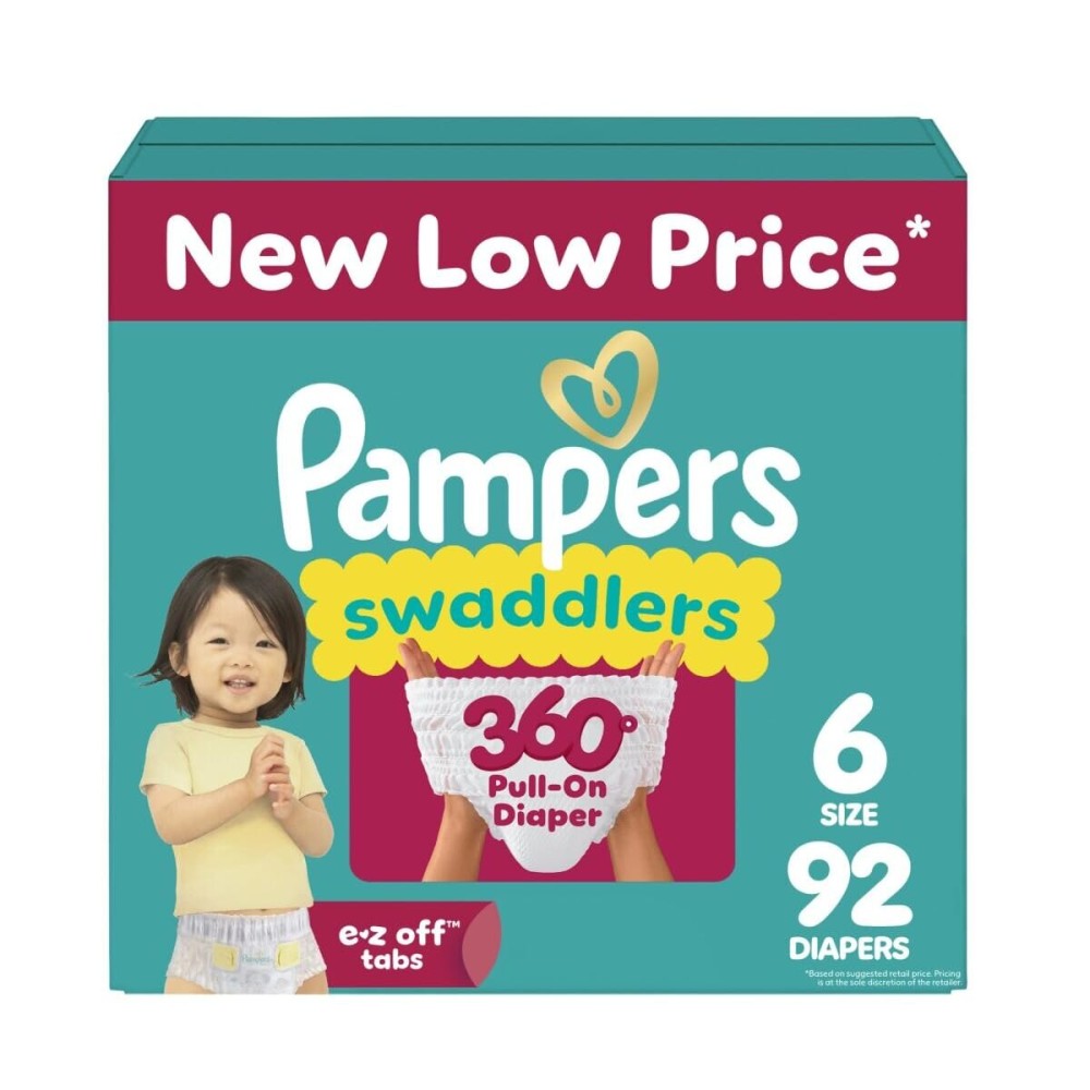Pampers Diapers - Swaddlers 360 - Size 6, 72 Count, up to 100% Leakproof Comfy Dry Fit, Designed for Easy Changes, Pull On Baby Diaper (Packaging May Vary)