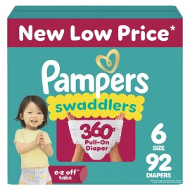 Pampers Diapers - Swaddlers 360 - Size 6, 92 Count, up to 100% Leakproof Comfy Dry Fit, Designed for Easy Changes, Pull On Baby Diaper (Packaging May Vary)