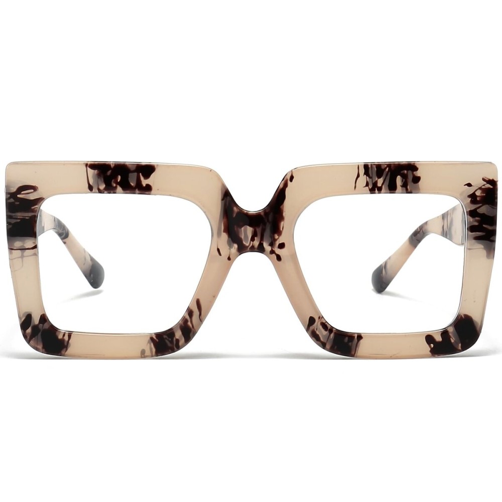 AIEYEZO Oversized Square Blue Light Glasses for Women Cute Big Frame Glasses Fashion Clear Multi-Color Computer Eyewear (Champagne Tortoise)