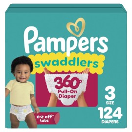 Pampers Diapers - Swaddlers 360 - Size 3, 124 Count, up to 100% Leakproof Comfy Dry Fit, Designed for Easy Changes, Pull On Baby Diaper (Packaging May Vary)