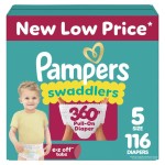 Pampers Diapers - Swaddlers 360 - Size 5, 116 Count, up to 100% Leakproof Comfy Dry Fit, Designed for Easy Changes, Pull On Baby Diaper (Packaging May Vary)