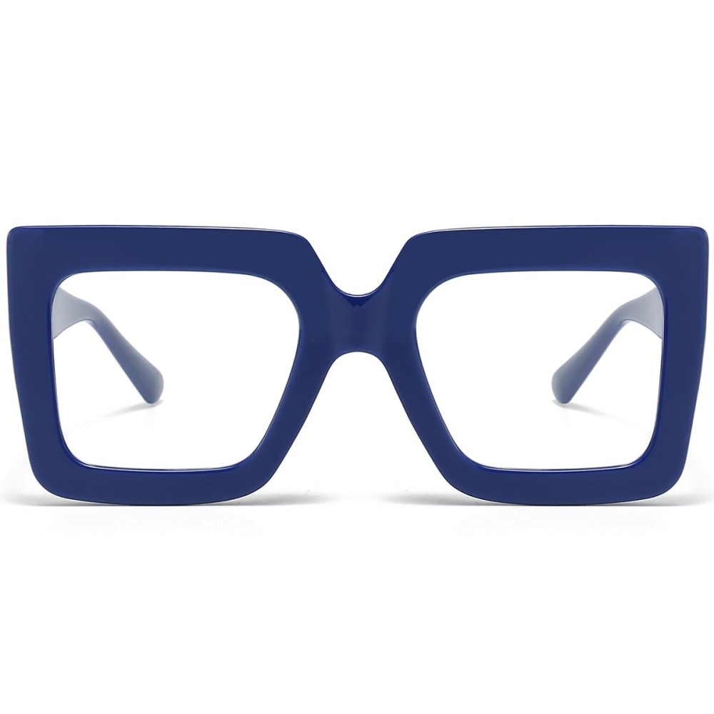AIEYEZO Oversized Square Blue Light Glasses for Women Cute Big Frame Glasses Fashion Clear Multi-Color Computer Eyewear (Dark Blue)