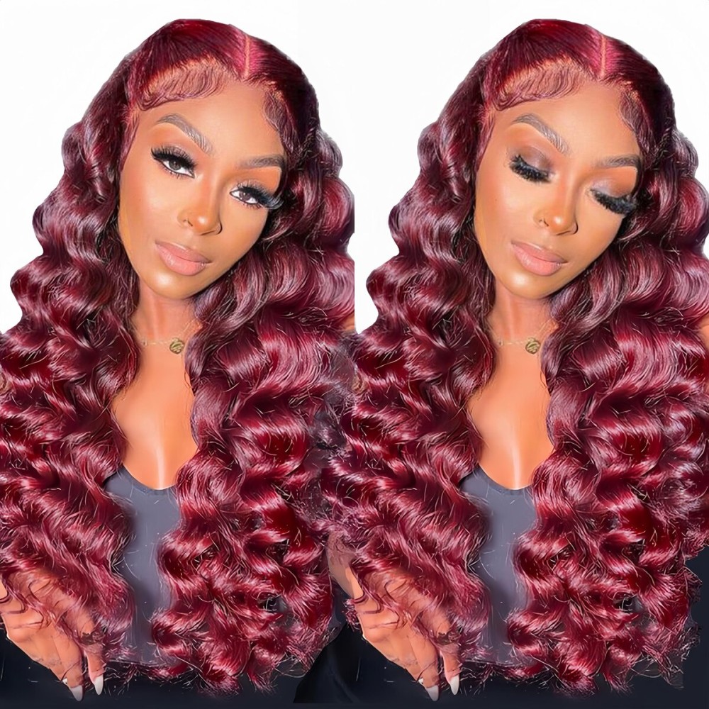 NKTU Burgundy Lace Front Wigs Human Hair- 99j Deep Wave HD Transparent Lace Frontal Wigs for Women Wine Red Glueless Pre Plucked with Baby Hair, 180 Density 26 Inch