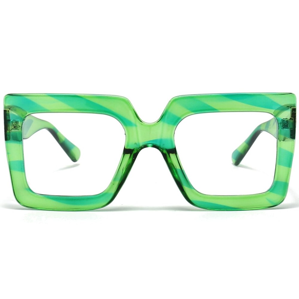 AIEYEZO Oversized Square Blue Light Glasses for Women Cute Big Frame Glasses Fashion Clear Multi-Color Computer Eyewear (Green)