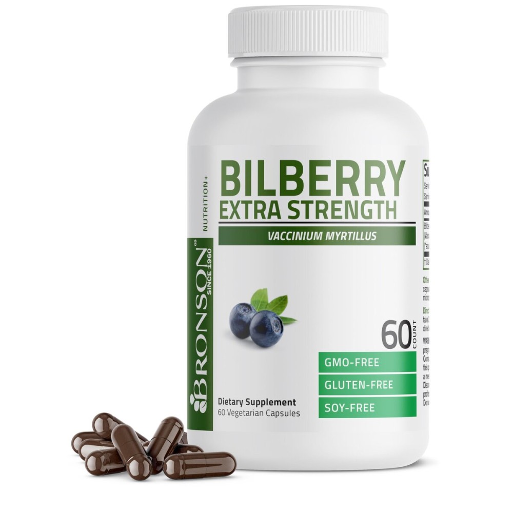 Bronson Bilberry Extra Strength Vaccinium Myrtillus, Promotes Eye Health and Supports Healthy Vision - Non GMO, 60 Vegetarian Capsules