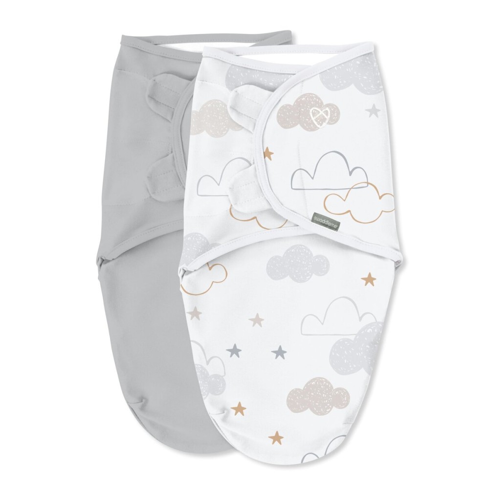 SwaddleMe by Ingenuity Original Swaddle, 100% Cotton, Improves Sleep & Calms Startle Reflex, 0-3 Months, 1.0 TOG, 2-Pack, Baby Swaddle Blanket - Space & Clouds