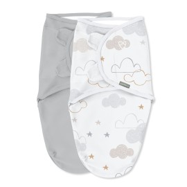 SwaddleMe by Ingenuity Original Swaddle, 100% Cotton, Improves Sleep & Calms Startle Reflex, 0-3 Months, 1.0 TOG, 2-Pack, Baby Swaddle Blanket - Space & Clouds