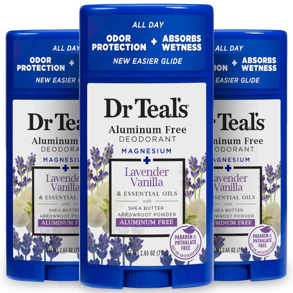 Dr Teal\'s Aluminum Free Deodorant, Lavender Vanilla with Essential Oils, 2.65 oz (Pack of 3)