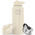 IRON FLASK Camping & Hiking Hydration Flask with Straw, Wide Mouth Insulated Stainless Steel Sports Water Bottle - 32 oz Cashmere Cream