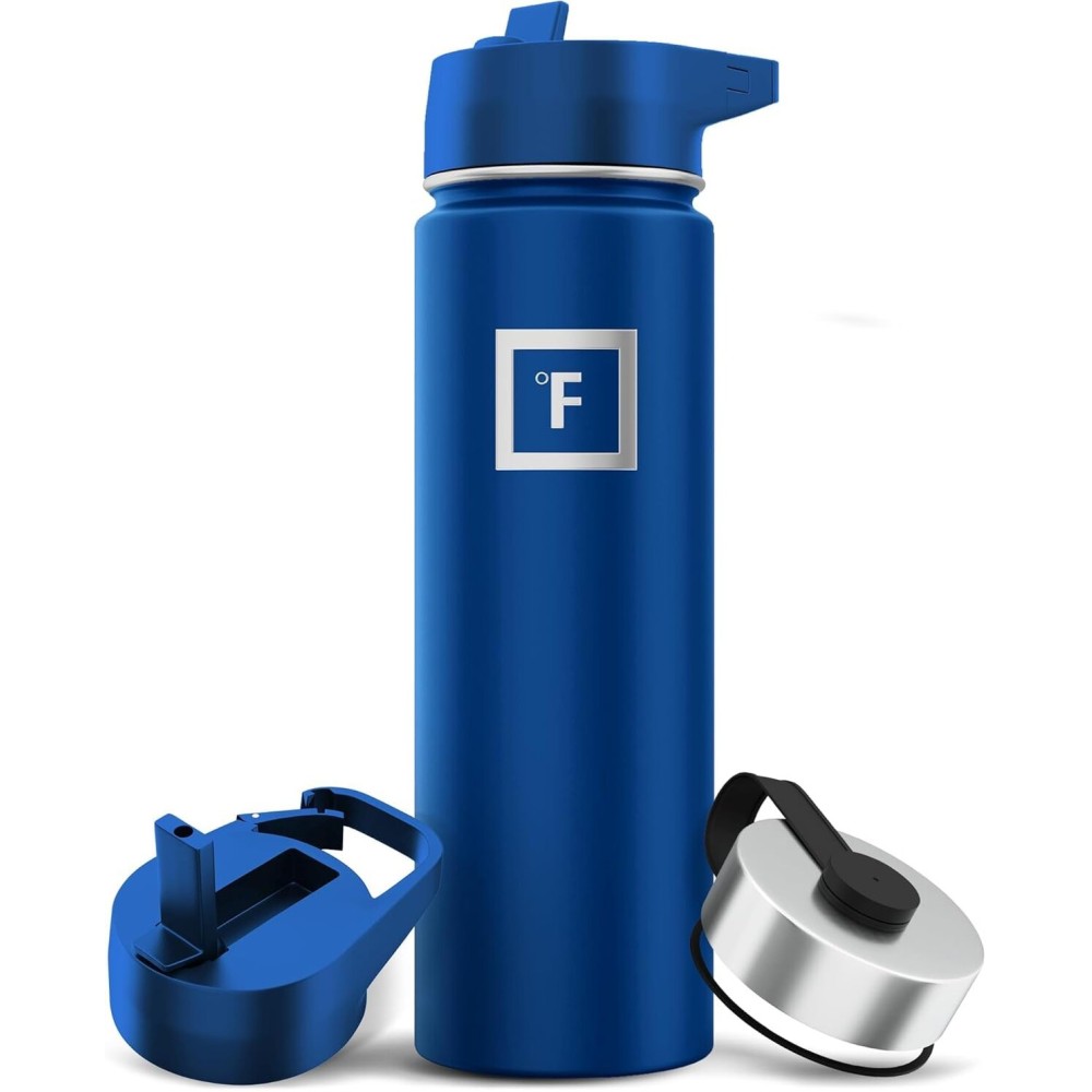 IRON FLASK Camping & Hiking Hydration Flask with Straw, Wide Mouth Insulated Stainless Steel Sports Water Bottle - 22 oz Cobalt