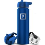 IRON FLASK Camping & Hiking Hydration Flask with Straw, Wide Mouth Insulated Stainless Steel Sports Water Bottle - 22 oz Cobalt